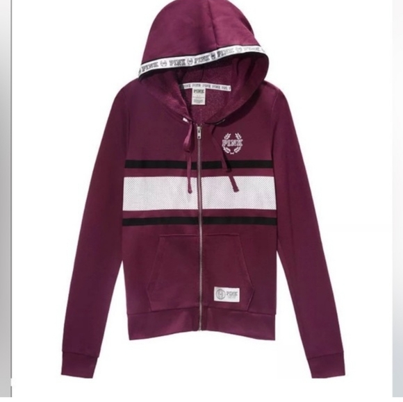 🏝🌺Pink Victoria's Secret Maroon Small Hoodie Jacket Sweater - Picture 11 of 11